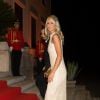 Lady Victoria Hervey arrive au dîner du mariage du prince Leka II d'Albanie et d'Elia Zaharia au palais royal à Tirana, le 8 octobre 2016