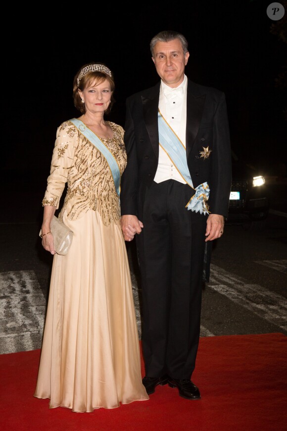 Le prince Radu de Roumanie et la princesse Margareta de Roumanie arrivent au dîner du mariage du prince Leka II d'Albanie et d'Elia Zaharia au palais royal à Tirana, le 8 octobre 2016