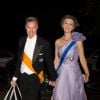 Le prince Guillaume de Luxembourg et la princesse Sybilla Weiller arrivent au dîner du mariage du prince Leka II d'Albanie et d'Elia Zaharia au palais royal à Tirana, le 8 octobre 2016