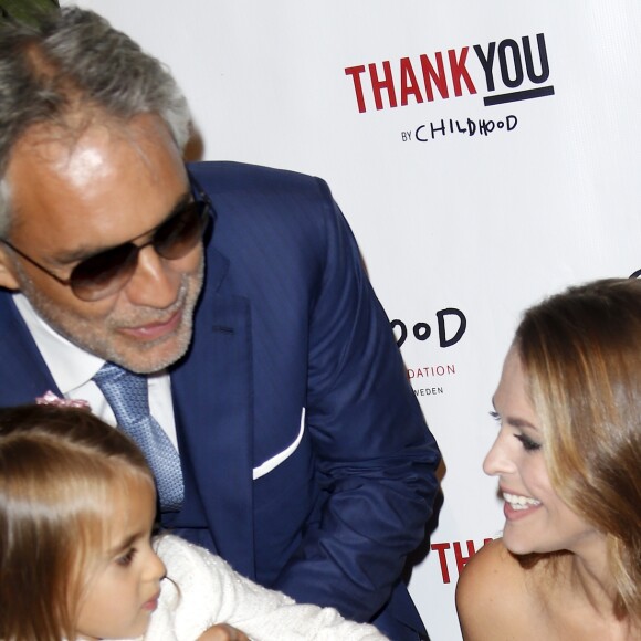 Andre Bocelli, sa fille Virginia et la princesse Madeleine de Suède au gala de la fondation pour l'enfance (Childhood Foundation Gala) au restaurant Cipriani à New York le 16 septembre 2016.