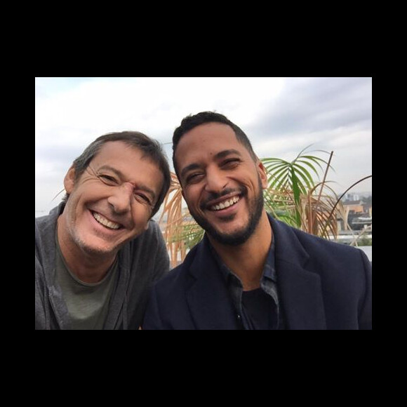 Jean-Luc Reichmann et Slimane sur le tournage de Léo Matteï. Le 20 septembre 2016.