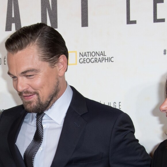 Ségolène Royal, Leonardo DiCaprio et Anne Hidalgo - Avant première du documentaire "Before the flood" au théâtre du Châtelet à Paris le 17 octobre 2016. © Cyril Moreau/Bestimage