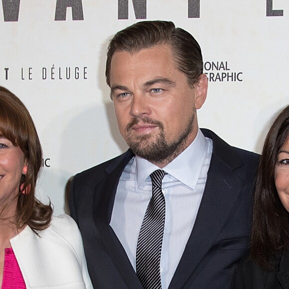 Ségolène Royal, Leonardo DiCaprio et Anne Hidalgo - Avant première du documentaire "Before the flood" au théâtre du Châtelet à Paris le 17 octobre 2016. © Cyril Moreau/Bestimage