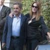Nicolas Sarkozy, sa femme Carla Bruni-Sarkozy et leur fille Giulia Sarkozy quittent l'hôtel Four Seasons à Buenos Aires, le 29 août 2015.