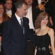 Le roi Felipe VI et la reine Letizia d'Espagne assistaient le 20 octobre 2016 au concert précédant la remise des Prix Princesse des Asturies, à Oviedo.
