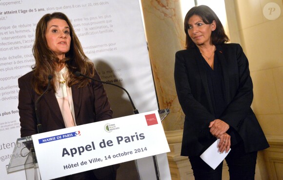 Anne Hidalgo et Melinda Gates - Melinda Gates et Anne Hidalgo lancent l'Appel de Paris pour la santé des femmes et des enfants dans le monde à Paris le 14 octobre 2014.