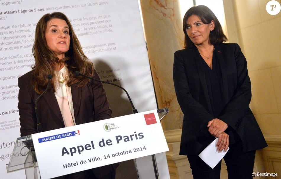 Anne Hidalgo et Melinda Gates - Melinda Gates et Anne Hidalgo lancent l&#039;Appel de Paris pour la santé des femmes et des enfants dans le monde à Paris le 14 octobre 2014.