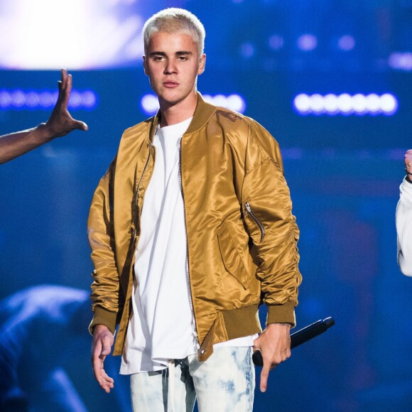 Justin Bieber en concert à Calgary lors de sa tournée "Purpose World Tour", le 13 juin 2016.