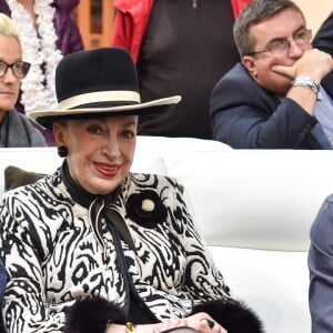 Exclusif - Dominique Damien Rehel, Geneviève de Fontenay, Jean-Philippe Muley (organisateur de la foire) - Concours de créateurs de mode à la foire expo de Cherbourg-en-Cotentin sur le thème de l'Irlande dans la Grande Halle de La Cité de la Mer à Cherbourg-en-Cotentin, France, le 31 octobre 2016.