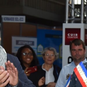 Exclusif - Dominique Damien Rehel, Fahaid Sanober (créateur), Geneviève de Fontenay - Concours de créateurs de mode à la foire expo de Cherbourg-en-Cotentin sur le thème de l'Irlande dans la Grande Halle de La Cité de la Mer à Cherbourg-en-Cotentin, France, le 31 octobre 2016.