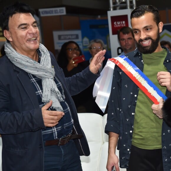 Exclusif - Dominique Damien Rehel, Fahaid Sanober (créateur), Geneviève de Fontenay - Concours de créateurs de mode à la foire expo de Cherbourg-en-Cotentin sur le thème de l'Irlande dans la Grande Halle de La Cité de la Mer à Cherbourg-en-Cotentin, France, le 31 octobre 2016.