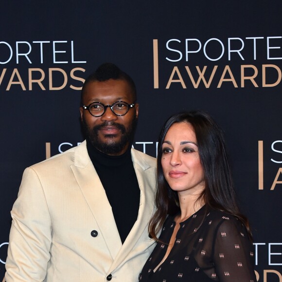 Djibril Cissé et sa compagne Marie-Cécile Lenzini à la cérémonie des Sportel Awards organisée à Monaco, le 25 octobre 2016.