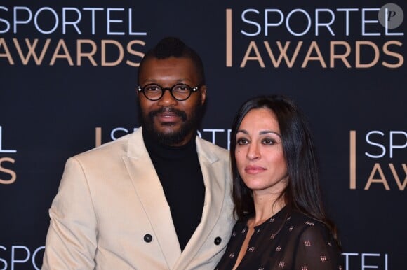 Djibril Cissé et sa compagne Marie-Cécile Lenzini à la cérémonie des Sportel Awards organisée à Monaco, le 25 octobre 2016.