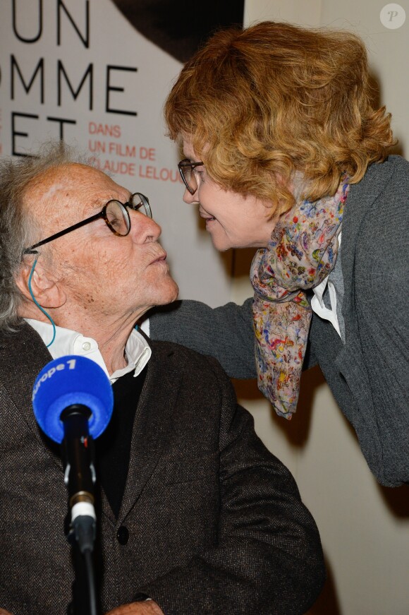 Jean-Louis Trintignant et sa femme Nadine Trintignant - People à la projection du film "Un homme et une femme" en version restaurée, pour fêter les 50 ans du film ainsi que les 13 ans de Sophie Dulac Distribution au cinéma L'Arlequin, à Paris, le 6 novembre 2016. © Coadic Guirec/Bestimage