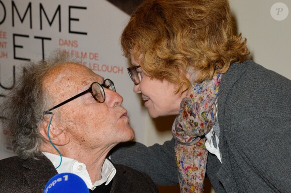 Jean-Louis Trintignant et sa femme Nadine Trintignant - People à la projection du film "Un homme et une femme" en version restaurée, pour fêter les 50 ans du film ainsi que les 13 ans de Sophie Dulac Distribution au cinéma L'Arlequin, à Paris, le 6 novembre 2016. © Coadic Guirec/Bestimage