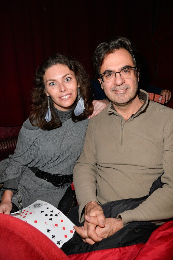 Olivier Belmondo et sa femme Audrey à l'anniversaire de Louis-Michel Colla, qui fête ses 60 ans au théâtre de la Gaîté-Montparnasse, à Paris, le 8 novembre 2016.