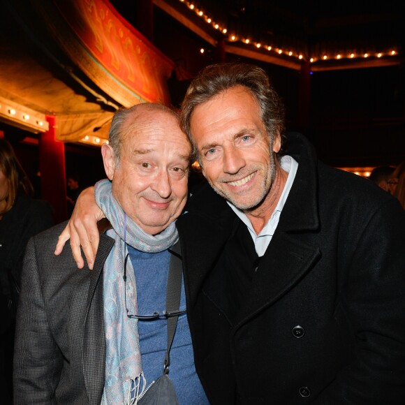 Michel Jonasz et Stéphane Freiss à l'anniversaire de Louis-Michel Colla, qui fête ses 60 ans au théâtre de la Gaîté-Montparnasse, à Paris, le 8 novembre 2016.