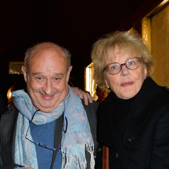 Michel Jonasz et Marion Sarraut à l'anniversaire de Louis-Michel Colla, qui fête ses 60 ans au théâtre de la Gaîté-Montparnasse, à Paris, le 8 novembre 2016.