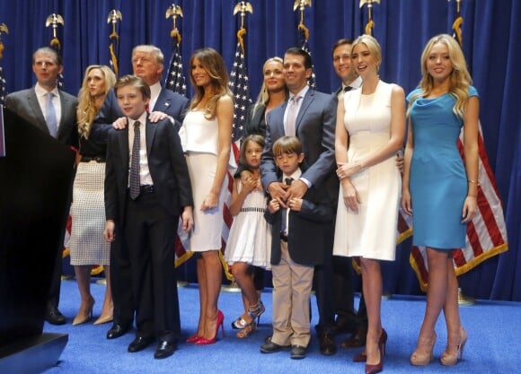 Donald Trump, Donald Trump Jr., Barron Trump, Melania Trump, Ivanka Trump, Tiffany Trump - Donald Trump se déclare candidat à l'investiture républicaine pour la présidentielle de 2016 lors d'une conférence à New York, le 16 juin 2015.