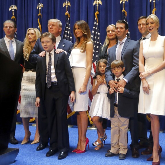 Donald Trump, Donald Trump Jr., Barron Trump, Melania Trump, Ivanka Trump, Tiffany Trump - Donald Trump se déclare candidat à l'investiture républicaine pour la présidentielle de 2016 lors d'une conférence à New York, le 16 juin 2015.