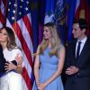 Donald Trump avec son fils Barron, sa fille Ivanka et sa femme Melania lors de son discours au Hilton New York après son élection à la présidence des Etats-Unis. New York, le 9 novembre 2016.