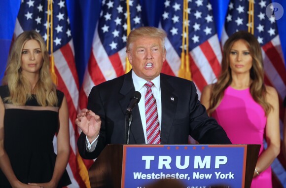 Ivanka Trump, Melania Trump - Donald Trump s'adresse à ses supporters et aux médias pendant un meeting à Briarcliff Manor, le 7, 2016.