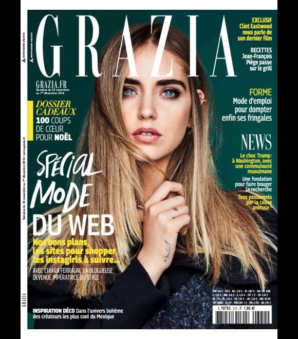 Chiara Ferragni en couverture du magazine Grazia, semaine du 25 novembre au 1er décembre. Photo par Thomas Nutzl.