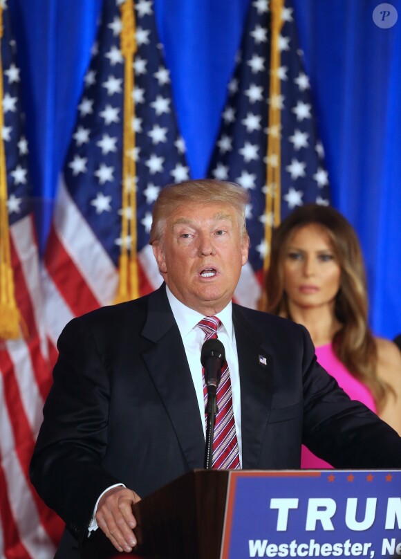Melania Trump - Donald Trump s'adresse à ses supporters et aux médias pendant un meeting à Briarcliff Manor, à New York le 7 juin 2016.