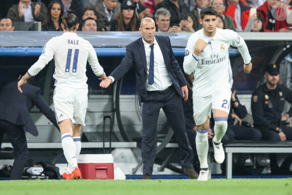 Zinedine Zidane, Gareth Bale et Alvaro Morata lors du match Real Madrid - Legia Varsovie, à Madrid le 18 octobre 2016.