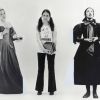 Archives - En France, à Paris, portrait d'Isabelle Adjani, de gauche à droite : portant un costume pour L'ECOLE DES FEMMES, puis en tenue de lycéenne et en costume pour l'ACADEMIE FRANCAISE le 23 juin 1973