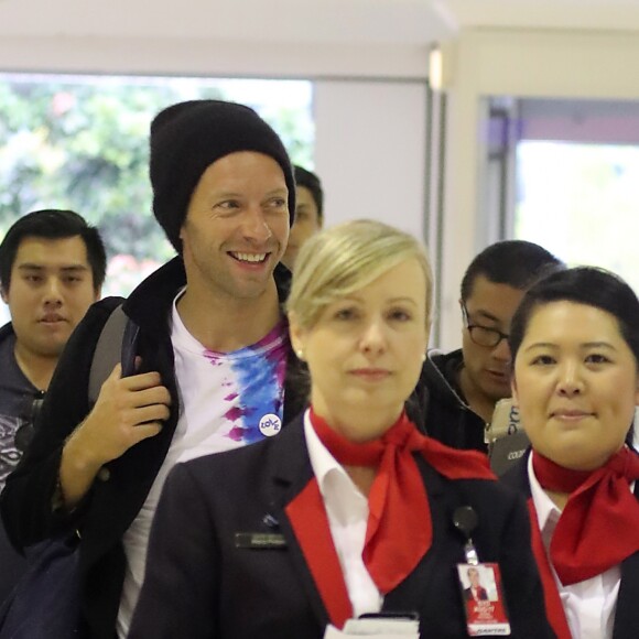 Exclusif - Chris Martin (Coldplay) arrive à l'aéroport Sydney-Kingsford Smith à Sydney, Australie, le 14 décembre 2016.