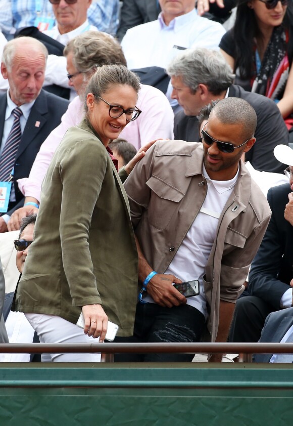 Mary Pierce et Tony Parker - People dans les tribunes de Roland Garros le 26 mai 2016.