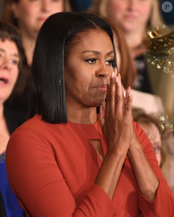 Michelle Obama, émue, fait ses adieux à la Maison Blanch, le 6 janvier 2017 à Washington.