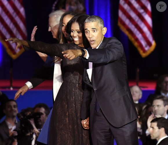 Barack, Michelle et Malia Obama - Le président Barack Obama, son épouse Michelle et leur fille Malia à McCormick Place. Chicago, le 10 janvier 2017.