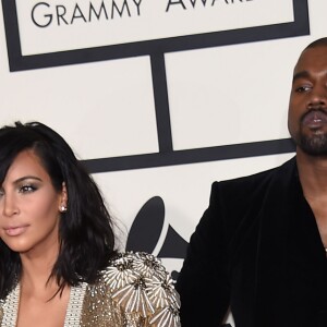 Kanye West et sa femme Kim Kardashian à la 57ème soirée annuelle des Grammy Awards au Staples Center à Los Angeles, le 8 février 2015.