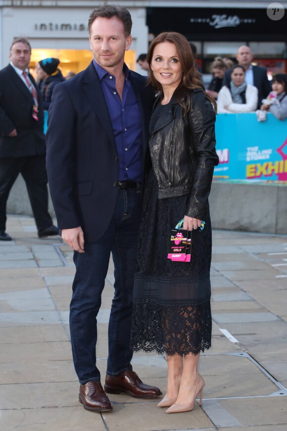 Geri Halliwell (Geri Horner) et son mari Christian Horner au vernissage de l'exposition "Exhibitionism" consacrée aux Rolling Stones à la Saatchi Gallery de Londres, le 4 avril 2016.