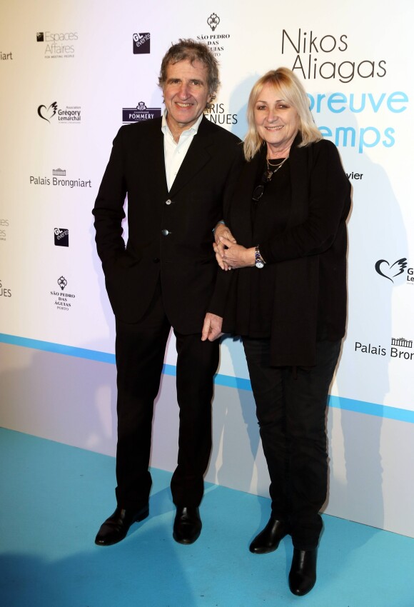 Gérard Leclerc et sa femme Julie - Vernissage de l'exposition "L'épreuve du Temps" de Nikos Aliagas au Palais Brongniart à Paris, le 16 janvier 2017.