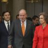 Le roi Juan Carlos Ier et la reine Sofia d'Espagne se joignaient au roi Felipe VI et à la reine Letizia le 23 janvier 2017 au palais du Pardo à Madrid pour la cérémonie de remise des Prix nationaux du sport pour l'année 2015.