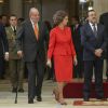 Le roi Juan Carlos Ier et la reine Sofia d'Espagne se joignaient au roi Felipe VI et à la reine Letizia le 23 janvier 2017 au palais du Pardo à Madrid pour la cérémonie de remise des Prix nationaux du sport pour l'année 2015.