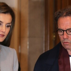 La reine Letizia d'Espagne lors de la remise du prix artistique Tomas Francisco Prieto à la Maison de la monnaie à Madrid, le 20 janvier 2017.