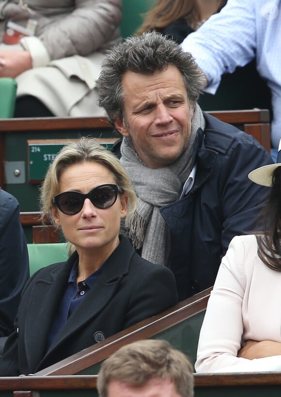 Anne-Sophie Lapix et son mari Arthur Sadoun dans les tribunes de la finale homme des internationaux de France de Roland Garros à Paris le 5 juin 2016. © Moreau-Jacovides / Bestimage