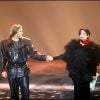 LA CHANTEUSE BARBARA SUR SCENE AVEC GERARD DEPARDIEU - PREMIERE DU SPECTACLE " LILY PASSION " AU ZENITH A PARIS EN 1986 28/01/1986 - Paris