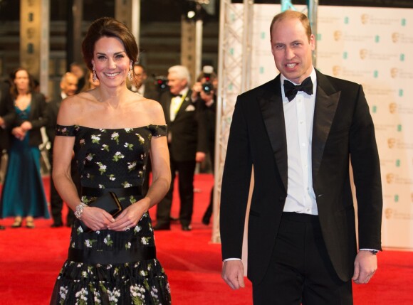 Le prince William et Catherine Kate Middleton, la duchesse de Cambridge arrivent à la cérémonie des British Academy Film Awards (BAFTA) au Royal Albert Hall à Londres, le 12 février 2017.