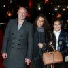Frank Leboeuf avec sa compagne Chrislaure Nollet (ex-femme de Fabrice Santoro) et la fille de celle-ci Djenae au Gucci Paris Masters 2013 a Villepinte le 8 decembre 2013.