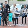 La reine Sofia d'Espagne à Washington en avril 2012 avec sa fille l'infante Cristina d'Espagne, son mari Iñaki Urdangarin et leurs enfants Pablo Nicolas, Irene, Miguel et Juan Valentin.