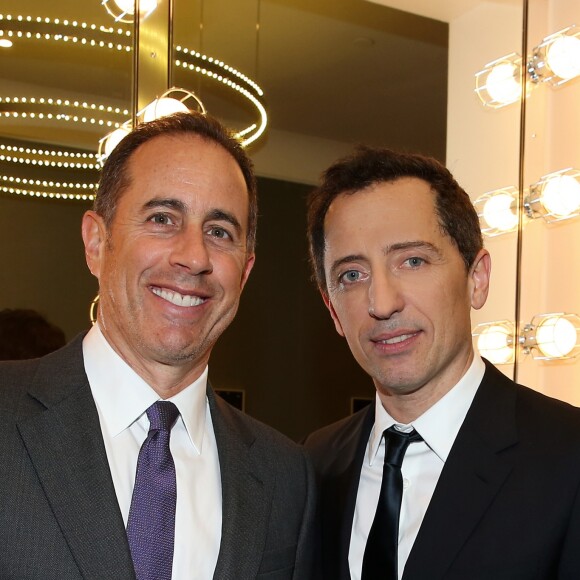 Exclusif - Jerry Seinfeld et Gad Elmaleh dans la loge après le spectacle de Gad Elmaleh "Oh My Gad" au "Carnegie Hall" à New York City, New York, Etats-Unis, le 11 février 2017. © Domique Jacovides/Bestimage