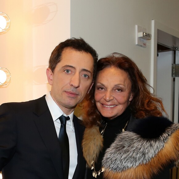 Exclusif - Gad Elmaleh et Diane von Furstenberg dans la loge après le spectacle de Gad Elmaleh "Oh My Gad" au "Carnegie Hall" à New York City, New York, Etats-Unis, le 11 février 2017. © Domique Jacovides/Bestimage