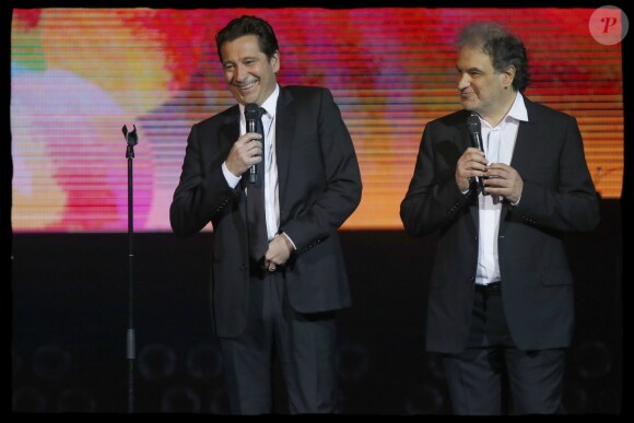 Raphaël Mezrahi et Laurent Gerra, parrain de la soirée lors de la 4ème édition de "La Nuit de la Déprime" proposé par l'humoriste R. Mezrahi aux Folies Bergère à Paris, France, le 20 février 2017. Une soirée au ton décalé. © Alain Guizard/Bestimage