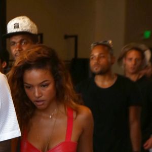 Chris Brown fait la promotion de son dernier album "X" accompagné de sa petite amie Karrueche Tran à Los Angeles le 16 septembre 2014.