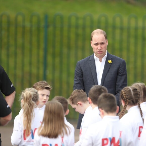 Le prince William, duc de Cambridge, effectuait le lancement du Skillforce Prince William Award à l'occasion d'une visite dans une école primaire du Pays de Galles à Abergavenny le 1er mars 2017.